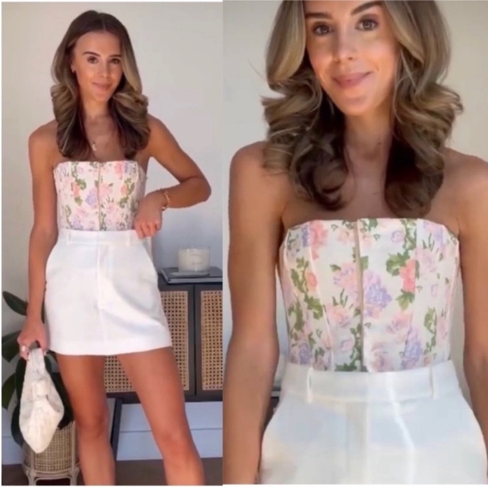 Zara Floral Corset Top XS Cream Pastel Blogger Favorite Bustier Coquette Style - Picture 10 of 10
